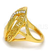 Oro Laminado Multi Stone Ring, Gold Filled Style Greek Key Design, with White Crystal, Polished, Golden Finish, 01.241.0033.06 (Size 6)