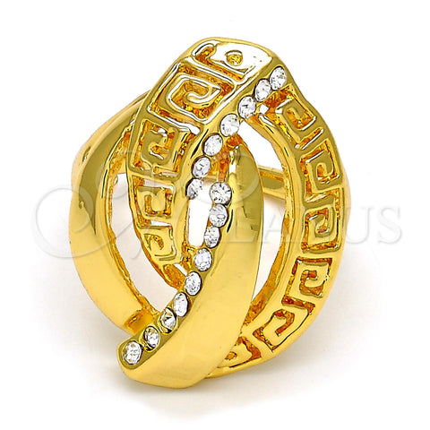 Oro Laminado Multi Stone Ring, Gold Filled Style Greek Key Design, with White Crystal, Polished, Golden Finish, 01.241.0033.06 (Size 6)