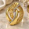 Oro Laminado Multi Stone Ring, Gold Filled Style Greek Key Design, with White Crystal, Polished, Golden Finish, 01.241.0033.09 (Size 9)
