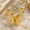 Oro Laminado Multi Stone Ring, Gold Filled Style Flower and Butterfly Design, with White Crystal, Polished, Golden Finish, 01.241.0036.10 (Size 10)