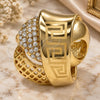 Oro Laminado Multi Stone Ring, Gold Filled Style Greek Key Design, with White Crystal, Polished, Golden Finish, 01.241.0038.07 (Size 7)