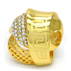 Oro Laminado Multi Stone Ring, Gold Filled Style Greek Key Design, with White Crystal, Polished, Golden Finish, 01.241.0038.08 (Size 8)