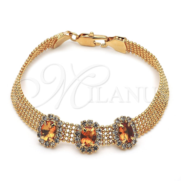 Oro Laminado Fancy Bracelet, Gold Filled Style with Dark Champagne and White Cubic Zirconia, Polished, Golden Finish, 5.021.007.3 (13 MM Thickness, 8 Inches Length)