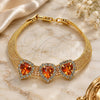 Oro Laminado Fancy Bracelet, Gold Filled Style Heart Design, with Orange and White Cubic Zirconia, Polished, Golden Finish, 5.021.005.3 (10 MM Thickness, 8 Inches Length)