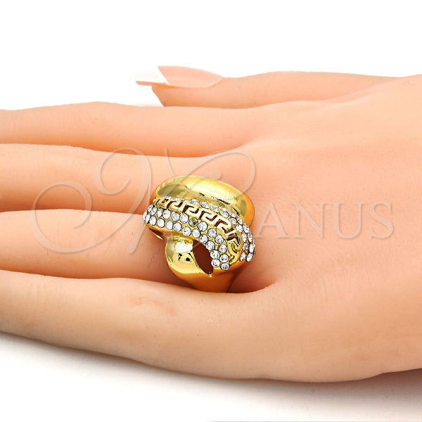 Gold Filled Ring — Multi Stone Ring Greek Key Design with White — alternate product view — SKU 106718 | Oro Laminado anillo — Multi Stone Ring Greek Key diseño with blanco — SKU 106718