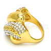 Oro Laminado Multi Stone Ring, Gold Filled Style Greek Key Design, with White Crystal, Polished, Golden Finish, 01.241.0040.08 (Size 8)