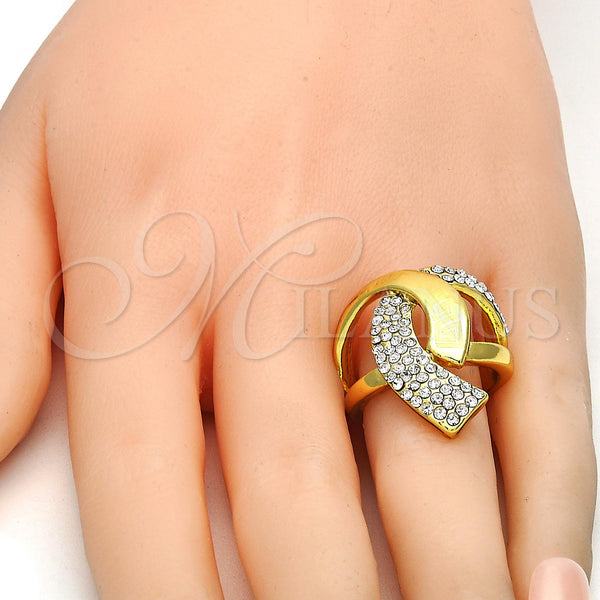 Gold Filled Ring — Multi Stone Ring Greek Key Design with White — alternate product view — SKU 106722 | Oro Laminado anillo — Multi Stone Ring Greek Key diseño with blanco — SKU 106722