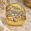 Oro Laminado Multi Stone Ring, Gold Filled Style with White Crystal, Polished, Golden Finish, 01.241.0055.10 (Size 10)