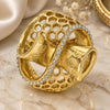 Oro Laminado Multi Stone Ring, Gold Filled Style Spiral Design, with White Crystal, Polished, Golden Finish, 01.241.0056.10 (Size 10)