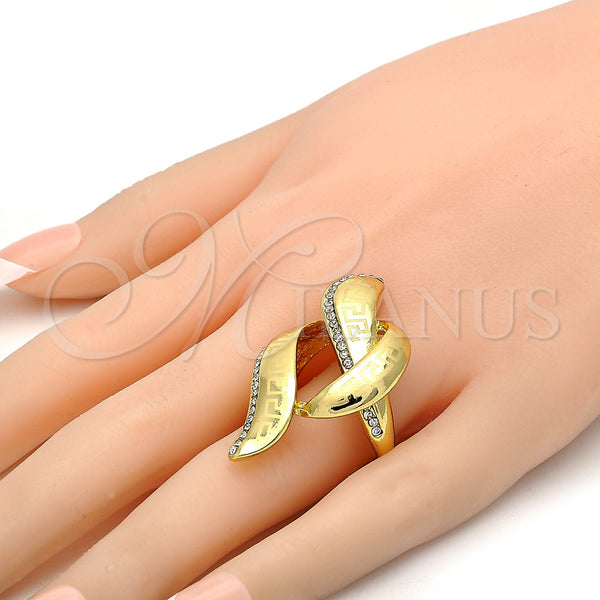 Gold Filled Ring — Multi Stone Ring Greek Key Design with White — alternate product view — SKU 106749 | Oro Laminado anillo — Multi Stone Ring Greek Key diseño with blanco — SKU 106749