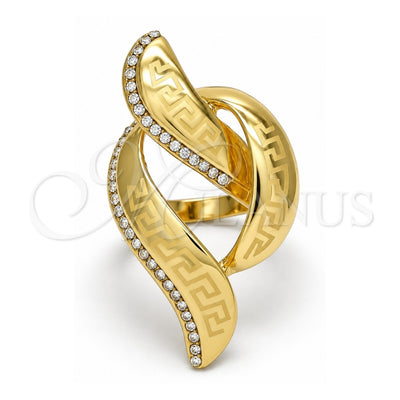 Oro Laminado Multi Stone Ring, Gold Filled Style Greek Key Design, with White Crystal, Polished, Golden Finish, 01.241.0045.07 (Size 7)