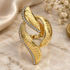 Oro Laminado Multi Stone Ring, Gold Filled Style Greek Key Design, with White Crystal, Polished, Golden Finish, 01.241.0045.08 (Size 8)