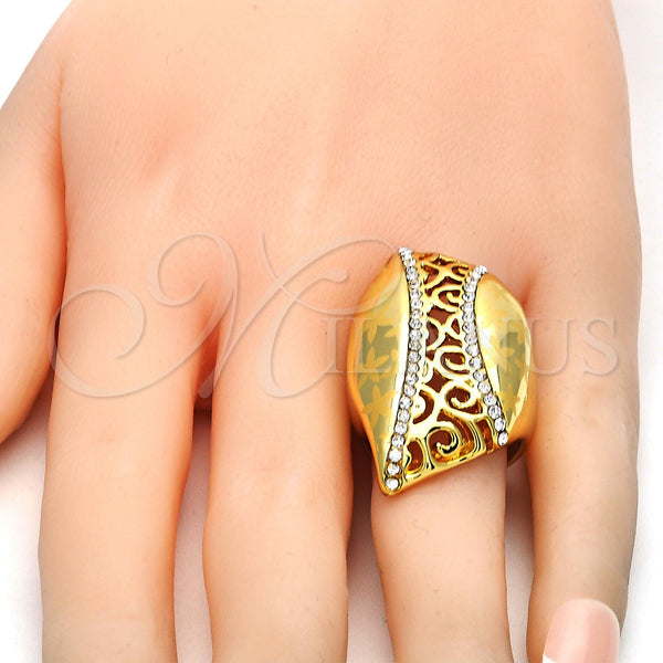Gold Filled Ring — Multi Stone Ring Flower Design with White Crystal — alternate product view — SKU 106752 | Oro Laminado anillo — Multi Stone Ring flor diseño with cristal blanco — SKU 106752