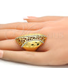 Oro Laminado Multi Stone Ring, Gold Filled Style Flower Design, with White Crystal, Polished, Golden Finish, 01.241.0054.08 (Size 8)