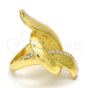 Oro Laminado Multi Stone Ring, Gold Filled Style Greek Key Design, with White Crystal, Polished, Golden Finish, 01.241.0045.09 (Size 9)