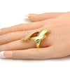 Oro Laminado Multi Stone Ring, Gold Filled Style Greek Key Design, with White Crystal, Polished, Golden Finish, 01.241.0045.10 (Size 10)