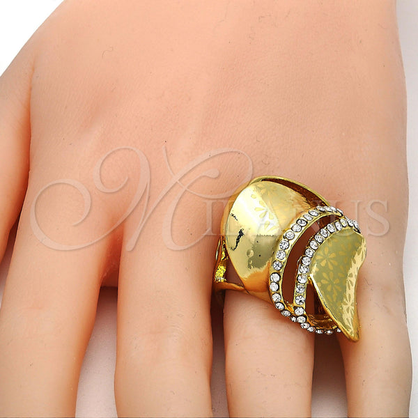 Gold Filled Ring — Multi Stone Ring Flower Design with White Crystal — alternate product view — SKU 106761 | Oro Laminado anillo — Multi Stone Ring flor diseño with cristal blanco — SKU 106761