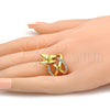 Oro Laminado Multi Stone Ring, Gold Filled Style Butterfly and Infinite Design, with White Crystal, Polished, Golden Finish, 01.241.0053.09 (Size 9)