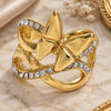 Oro Laminado Multi Stone Ring, Gold Filled Style Butterfly and Infinite Design, with White Crystal, Polished, Golden Finish, 01.241.0053.09 (Size 9)