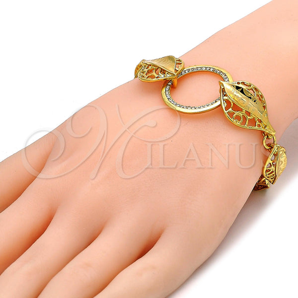 Gold Filled Bracelet — Fancy Bracelet Leaf Design with White Crystal Polished — alternate product view — SKU 106775 | Oro Laminado brazalete — elegante Bracelet Leaf diseño with cristal blanco pulido — SKU 106775