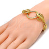 Oro Laminado Fancy Bracelet, Gold Filled Style Leaf Design, with White Crystal, Polished, Golden Finish, 03.241.0001.08 (25 MM Thickness, 8 Inches Length)