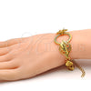 Oro Laminado Fancy Bracelet, Gold Filled Style Leaf Design, with White Crystal, Polished, Golden Finish, 03.241.0001.08 (25 MM Thickness, 8 Inches Length)