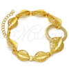 Oro Laminado Fancy Bracelet, Gold Filled Style Leaf Design, with White Crystal, Polished, Golden Finish, 03.241.0001.08 (25 MM Thickness, 8 Inches Length)