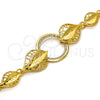 Oro Laminado Fancy Bracelet, Gold Filled Style Leaf Design, with White Crystal, Polished, Golden Finish, 03.241.0001.08 (25 MM Thickness, 8 Inches Length)