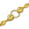 Oro Laminado Fancy Bracelet, Gold Filled Style Leaf Design, with White Crystal, Polished, Golden Finish, 03.241.0001.08 (25 MM Thickness, 8 Inches Length)