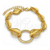 Oro Laminado Fancy Bracelet, Gold Filled Style Leaf Design, with White Crystal, Polished, Golden Finish, 03.241.0001.08 (25 MM Thickness, 8 Inches Length)