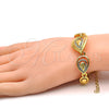 Oro Laminado Fancy Bracelet, Gold Filled Style Teardrop and Greek Key Design, with White Crystal, Polished, Golden Finish, 03.241.0003.08 (21 MM Thickness, 8 Inches Length)