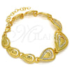 Oro Laminado Fancy Bracelet, Gold Filled Style Teardrop and Greek Key Design, with White Crystal, Polished, Golden Finish, 03.241.0003.08 (21 MM Thickness, 8 Inches Length)