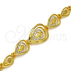 Oro Laminado Fancy Bracelet, Gold Filled Style Teardrop and Greek Key Design, with White Crystal, Polished, Golden Finish, 03.241.0003.08 (21 MM Thickness, 8 Inches Length)