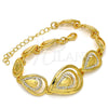 Oro Laminado Fancy Bracelet, Gold Filled Style Teardrop and Greek Key Design, with White Crystal, Polished, Golden Finish, 03.241.0003.08 (21 MM Thickness, 8 Inches Length)