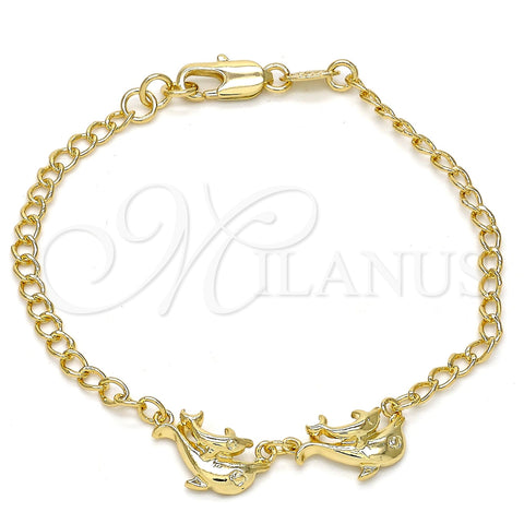 Oro Laminado Fancy Bracelet, Gold Filled Style Dolphin Design, Polished, Golden Finish, 03.168.0007.07 (09 MM Thickness, 7 Inches Length)