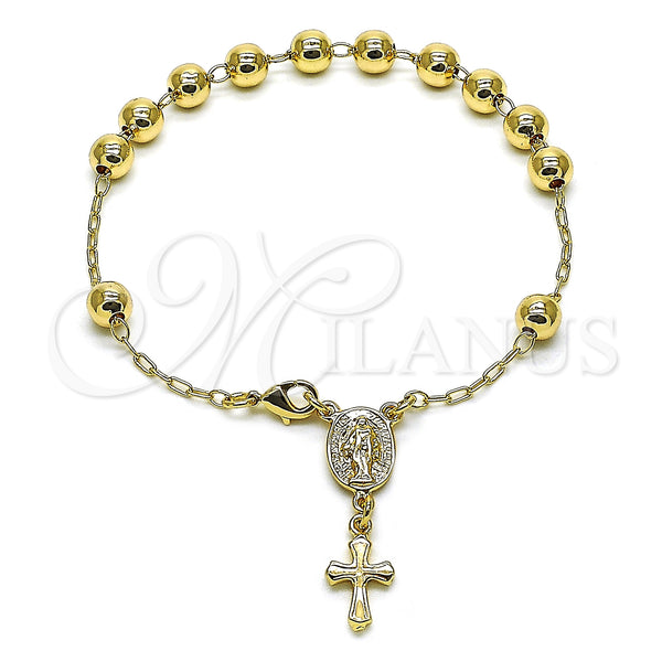 Gold Filled Bracelet — Bracelet Rosary Virgen Maria and Cross Design Polished — main product view — SKU 106796 | Oro Laminado brazalete — Bracelet Rosary Virgen Maria and cruz diseño pulido — SKU 106796