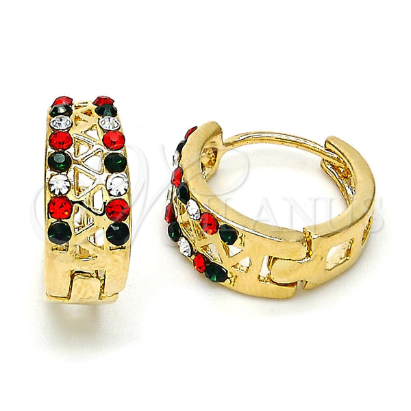 Gold Filled Hoop Earrings — Huggie Hoop with Multicolor Crystal Polished 02. — main product view — SKU 106802 | Oro Laminado aretes de aro — Huggie Hoop with Multicolor cristal pulido 02. — SKU 106802