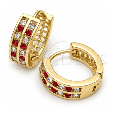 Oro Laminado Huggie Hoop, Gold Filled Style with Garnet and White Crystal, Polished, Golden Finish, 02.165.0137.2.15