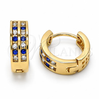 Oro Laminado Huggie Hoop, Gold Filled Style with Tanzanite and White Crystal, Polished, Golden Finish, 02.165.0137.4.15