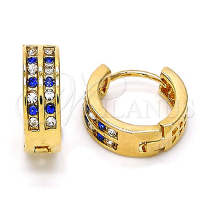 Gold Filled Hoop Earrings — Huggie Hoop with Tanzanite and White Crystal Polished — main product view — SKU 106805 | Oro Laminado aretes de aro — Huggie Hoop with Tanzanite and cristal blanco pulido — SKU 106805
