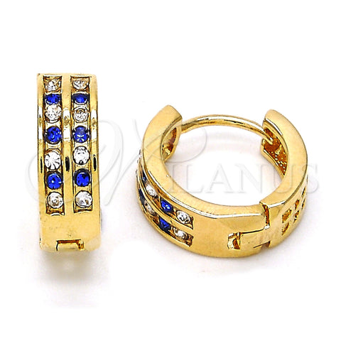 Oro Laminado Huggie Hoop, Gold Filled Style with Tanzanite and White Crystal, Polished, Golden Finish, 02.165.0137.4.15