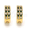 Oro Laminado Huggie Hoop, Gold Filled Style with Green and White Crystal, Polished, Golden Finish, 02.165.0137.5.15