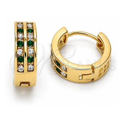 Oro Laminado Huggie Hoop, Gold Filled Style with Green and White Crystal, Polished, Golden Finish, 02.165.0137.5.15