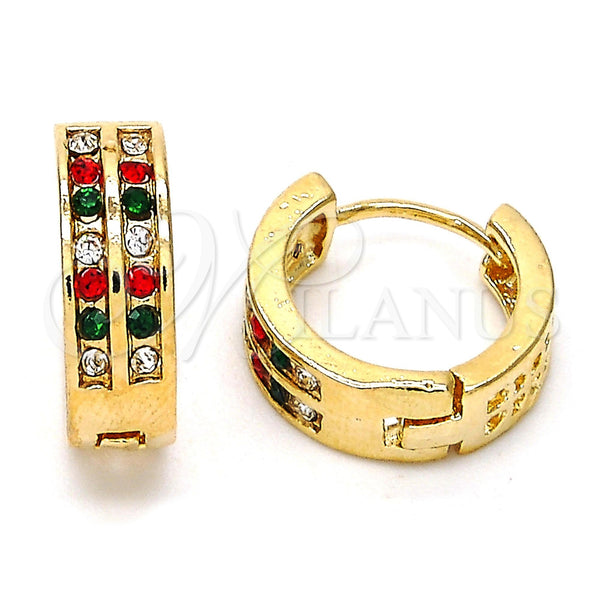 Gold Filled Hoop Earrings — Huggie Hoop with Multicolor Crystal Polished 02. — main product view — SKU 106807 | Oro Laminado aretes de aro — Huggie Hoop with Multicolor cristal pulido 02. — SKU 106807