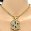 Gold Tone Pendant Necklace, Rope and Money Sign Design, with White Crystal, Polished, Golden Finish, 04.242.0002.30GT (04 MM Thickness, 30 Inches Length)