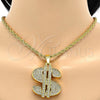 Gold Tone Pendant Necklace, Rope and Money Sign Design, with White Crystal, Polished, Golden Finish, 04.242.0002.30GT (04 MM Thickness, 30 Inches Length)
