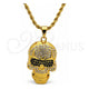 Gold Plated Pendant Necklace, Rope and Skull Design, with White and Black Crystal, Polished, Golden Finish, 04.242.0014.30 (04 MM Thickness, 30 Inches Length)
