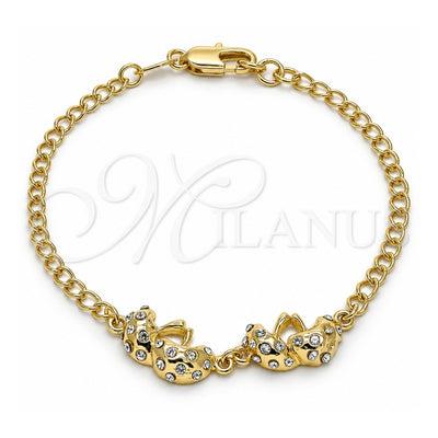 Oro Laminado Fancy Bracelet, Gold Filled Style with White Crystal, Polished, Golden Finish, 03.168.0006.07 (10 MM Thickness, 7 Inches Length)