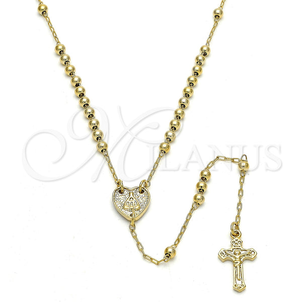 Oro Laminado Thin Rosary, Gold Filled Style Caridad del Cobre and Crucifix Design, Polished, Golden Finish, 09.118.0010.18