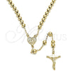 Oro Laminado Medium Rosary, Gold Filled Style Heart and Crucifix Design, Polished, Golden Finish, 09.118.0015.24